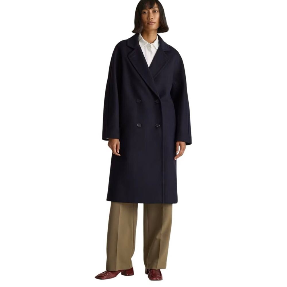 New Quince Women's S Cadet Navy Blue Italian Wool Double-Breasted Slouch Coat